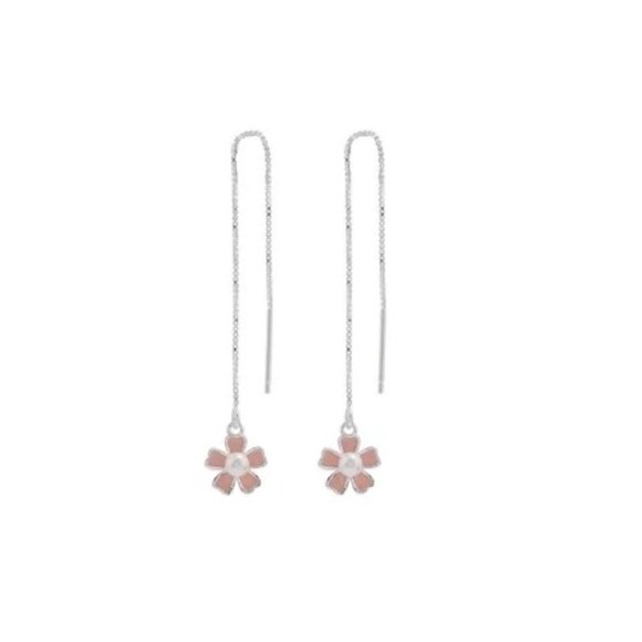 Jewelry - 14k Gold Flower Long Chain Threader Earrings Sterling Silver